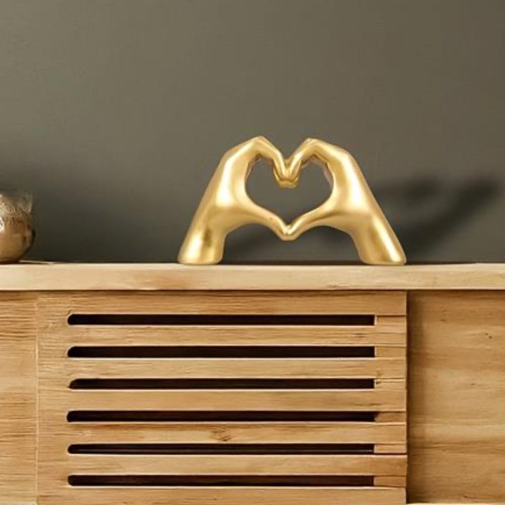 Heart Hands Gold Finish Durable Poly Resin Home Decor Cottagecore Modern Farm